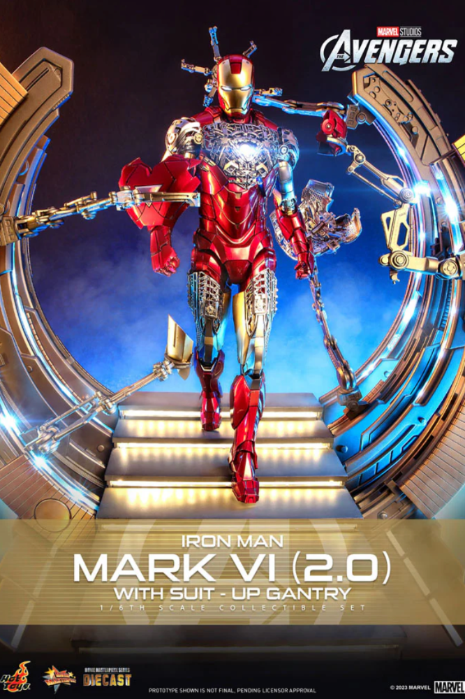 IRON MAN MARK VI (2.0) 1/6 – SUIT-UP GANTRY – FIGURA DIECAST HOT TOYS MARVEL