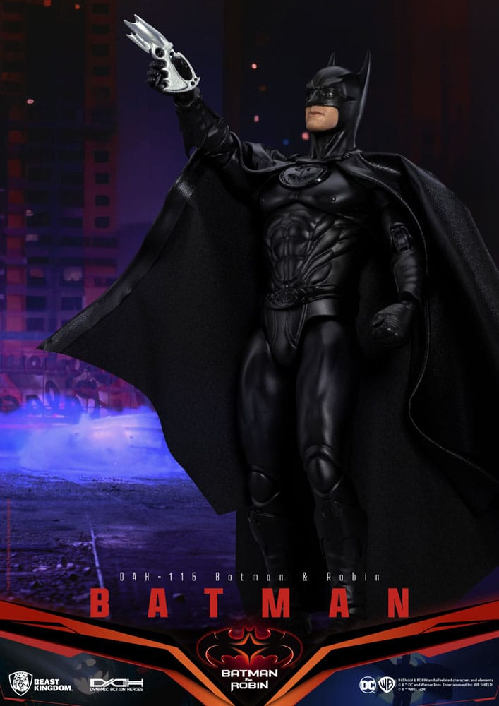 Caja ilustrada de Batman & Robin con diseño neón – figura DC Comics Beast Kingdom