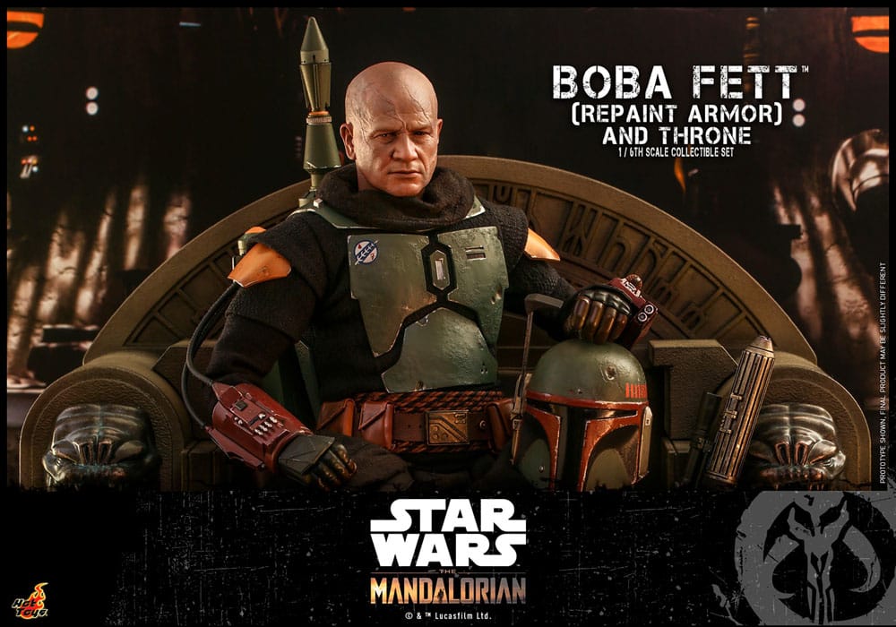 Figura Boba Fett Hot Toys con rifle, bláster y trono edición especial Star Wars.