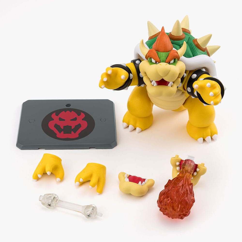 Primer plano de Bowser articulado con expresión feroz y diseño fiel al videojuego.