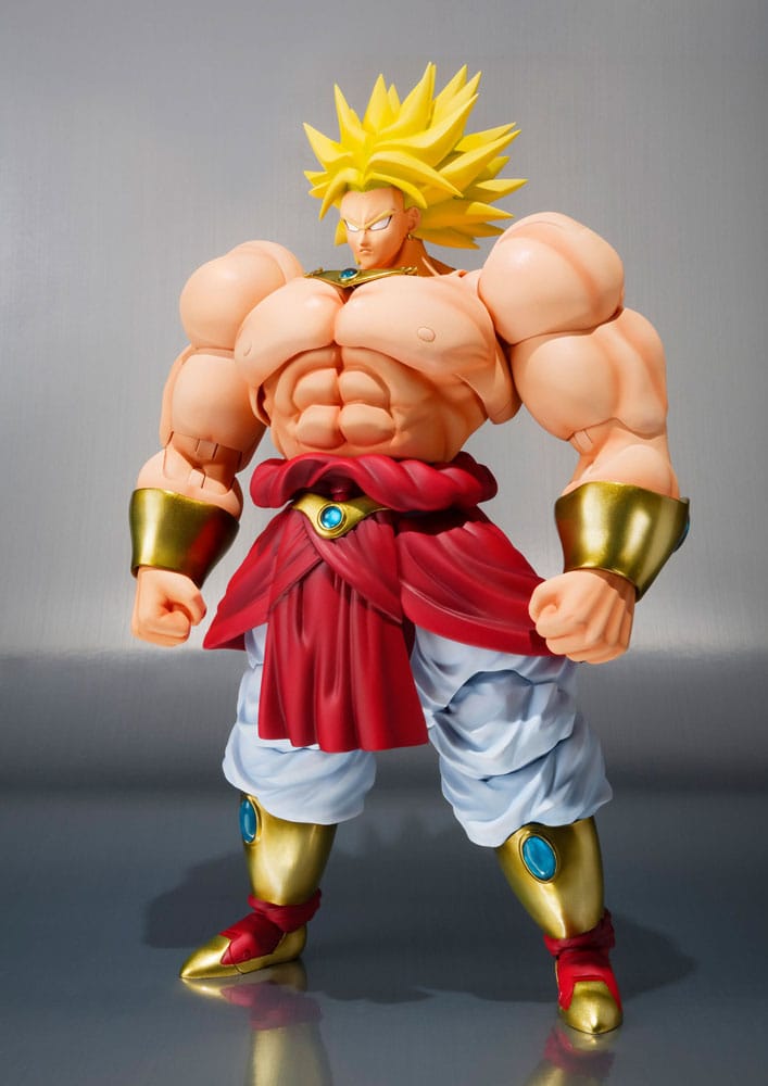 Figura Broly con manos intercambiables y placa conmemorativa 40 años Dragon Ball.