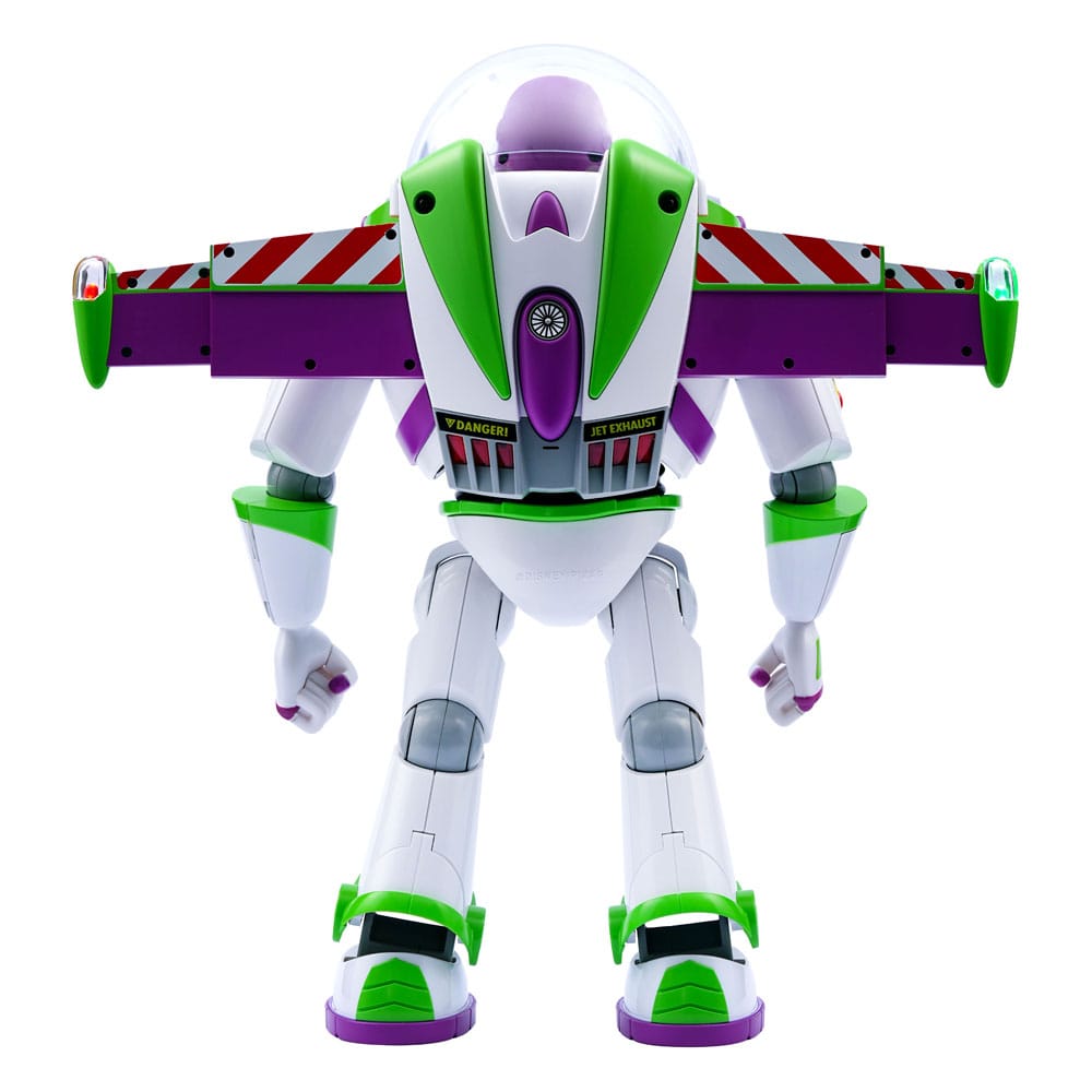 Buzz Lightyear interactivo articulado Robosen – vista lateral con alas extendidas