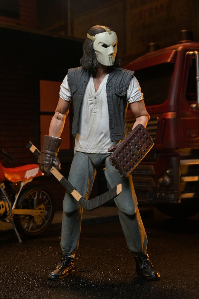 Figura articulada de Casey Jones con máscara, bates y mochila – versión NECA Tortugas Ninja 1990