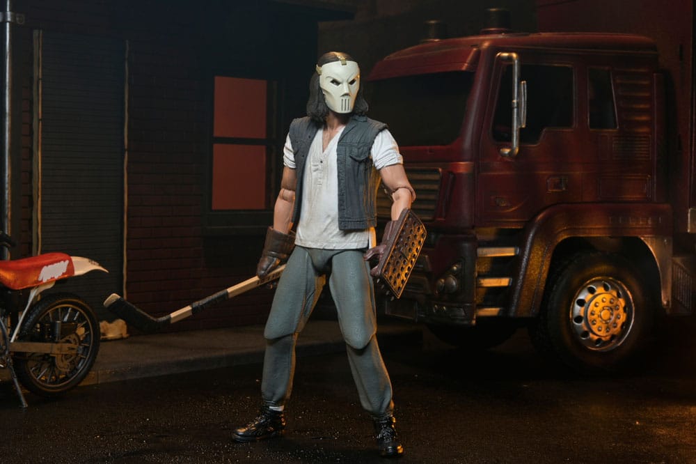 Casey Jones montando motocicleta roja – figura NECA Deluxe de la película Tortugas Ninja 1990