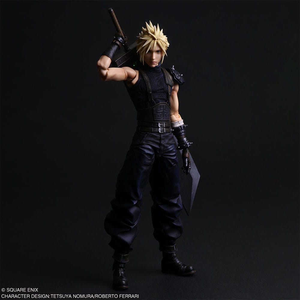 Figura de colección Cloud Strife con accesorios y detalles premium.