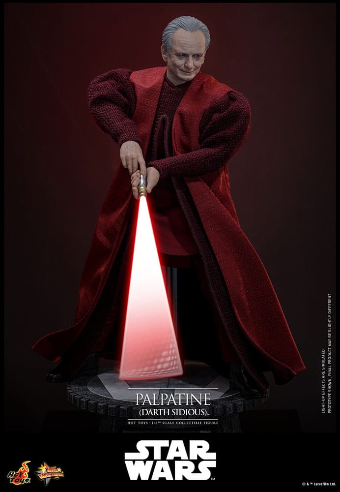 Figura coleccionista de Darth Sidious con rayos Sith y detalles realistas – Edición Movie Masterpiece de Hot Toys