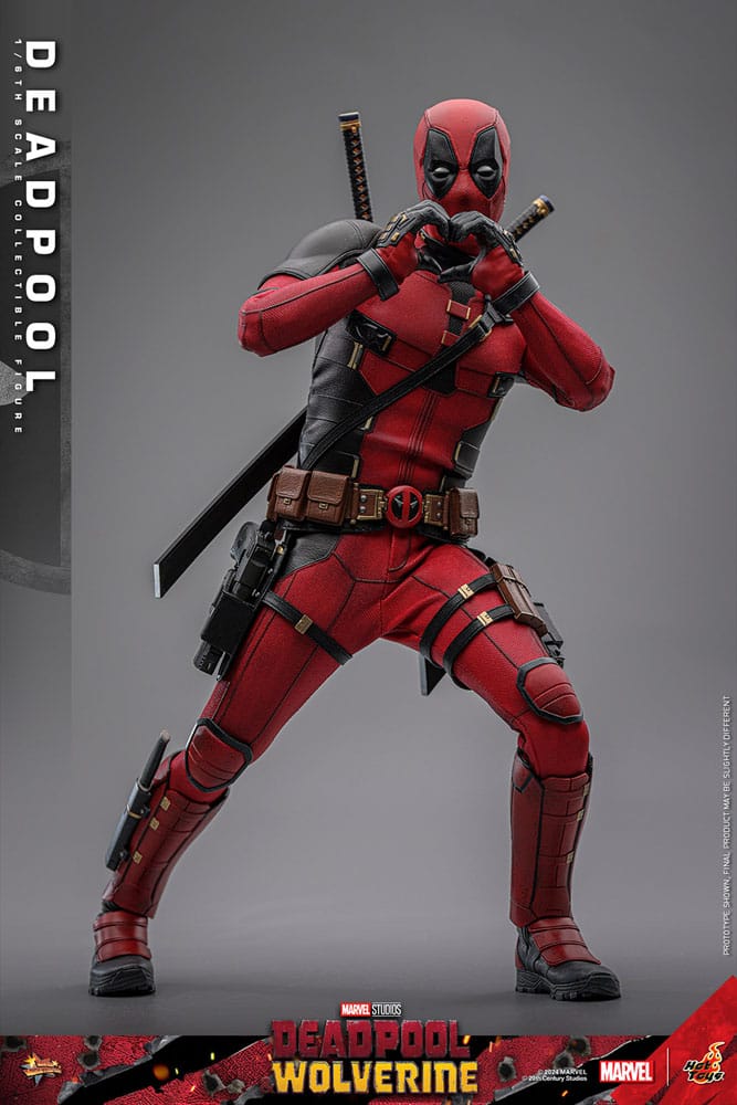 Figura Deadpool Hot Toys 1/6 en pose con katanas - Deadpool & Wolverine Movie - Marvel