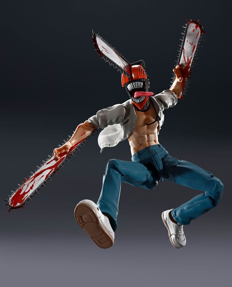 Figura articulada Chainsaw Man en pose de ataque con detalles ensangrentados