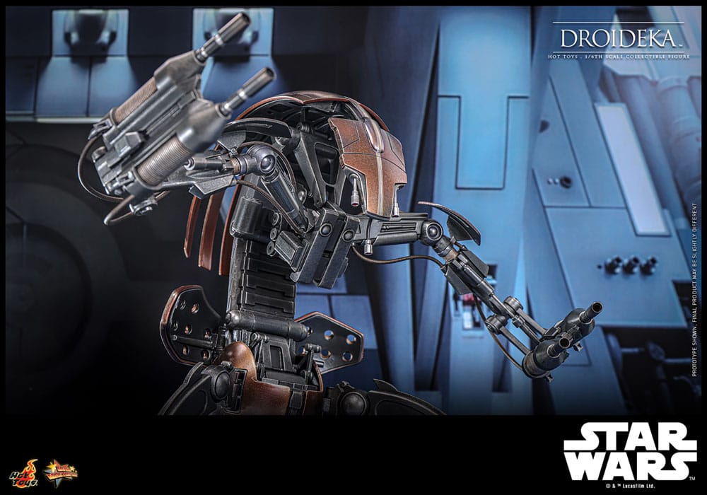 Detalle de los cañones bláster y armadura de la figura Droideka Hot Toys Star Wars Episode I