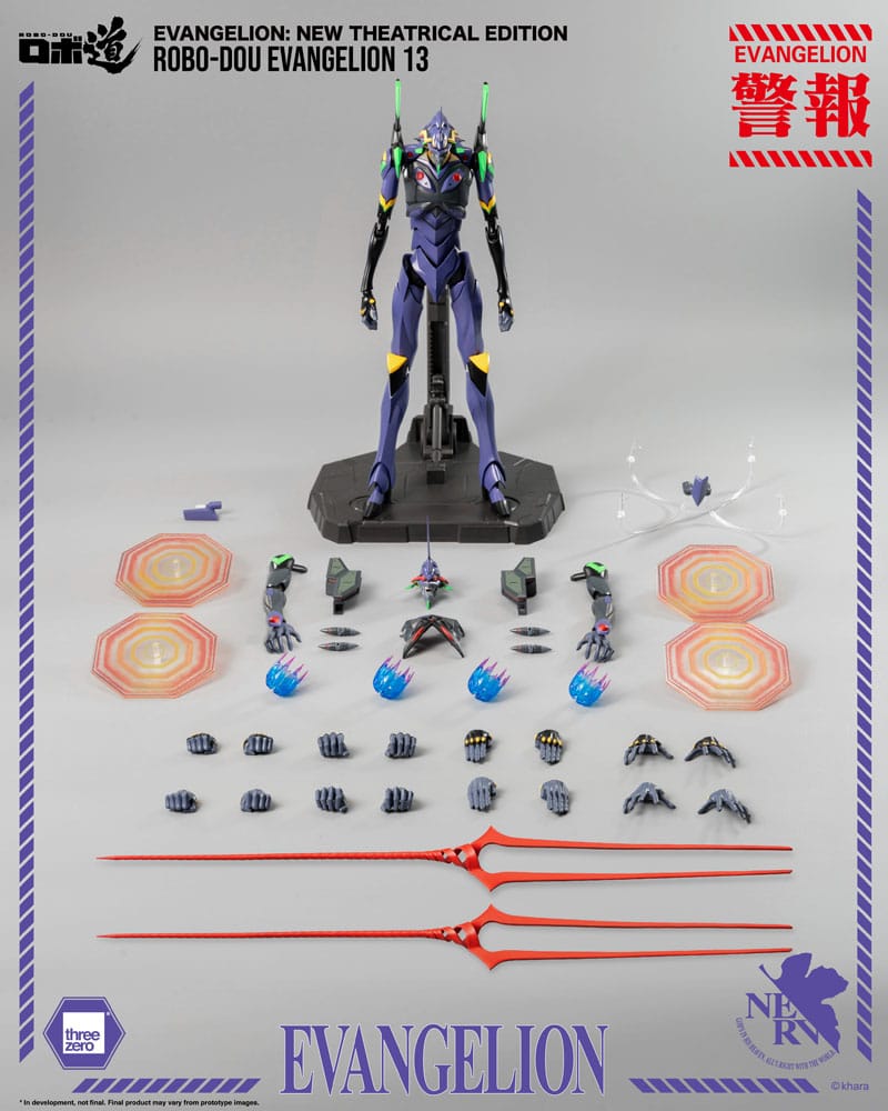 Detalle de la figura Evangelion 13 mostrando diseño frontal, colores y estructura.