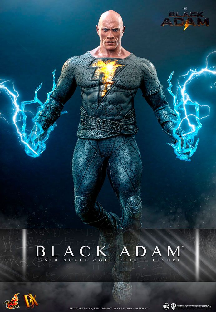 Black Adam con traje iluminado y pose de energía