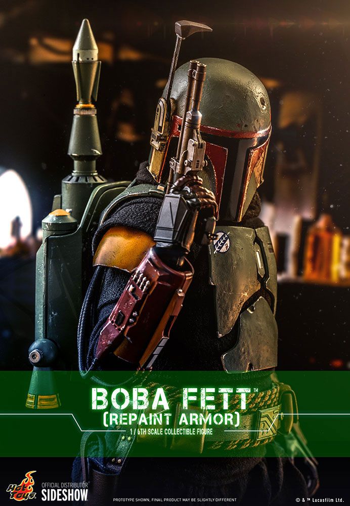 Boba Fett con blΓ‘ster y armadura mandaloriana detallada