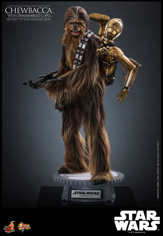Detalle del pelaje y accesorios de la figura Chewbacca de Hot Toys