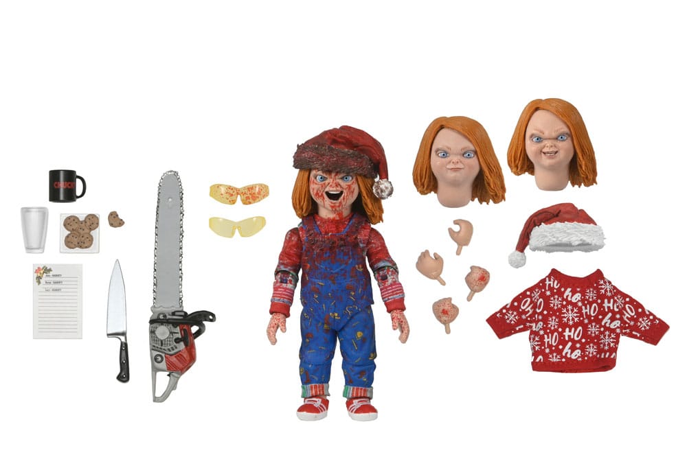Chucky Holiday NECA – todos los accesorios incluidos y cabezas intercambiables.