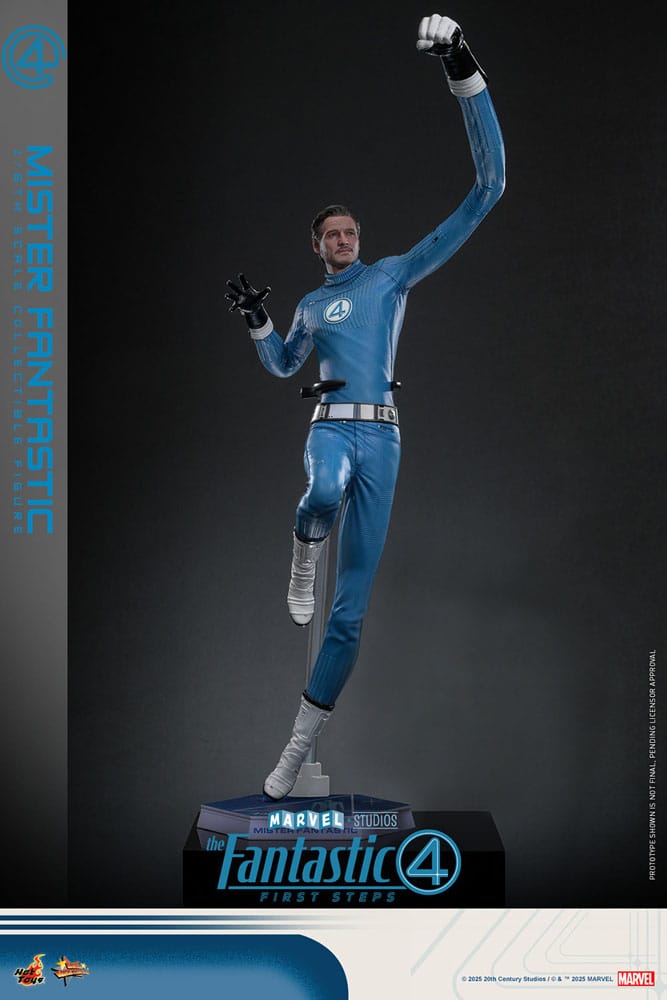 Vista completa de la figura articulada de Mr. Fantastic de Marvel con poses dinámicas