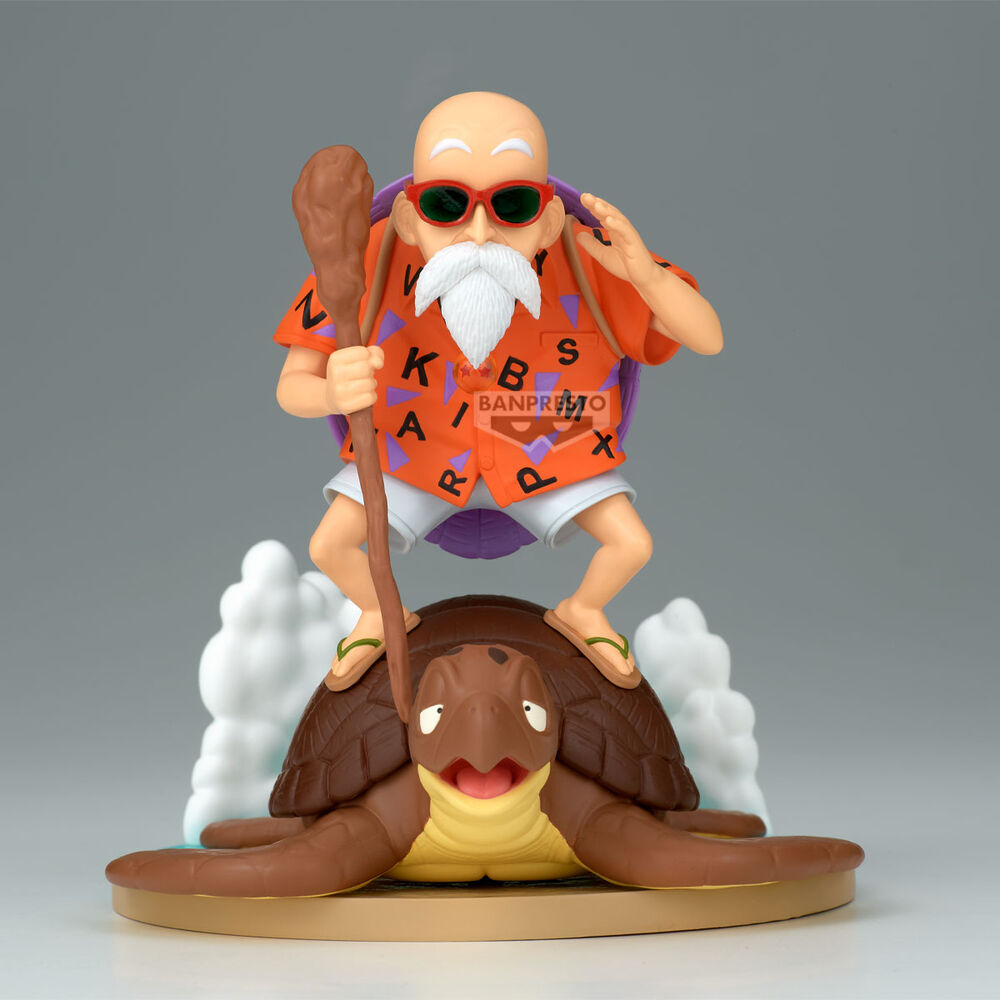 Figura Maestro Roshi Banpresto sobre tortuga marina – perfil con detalles