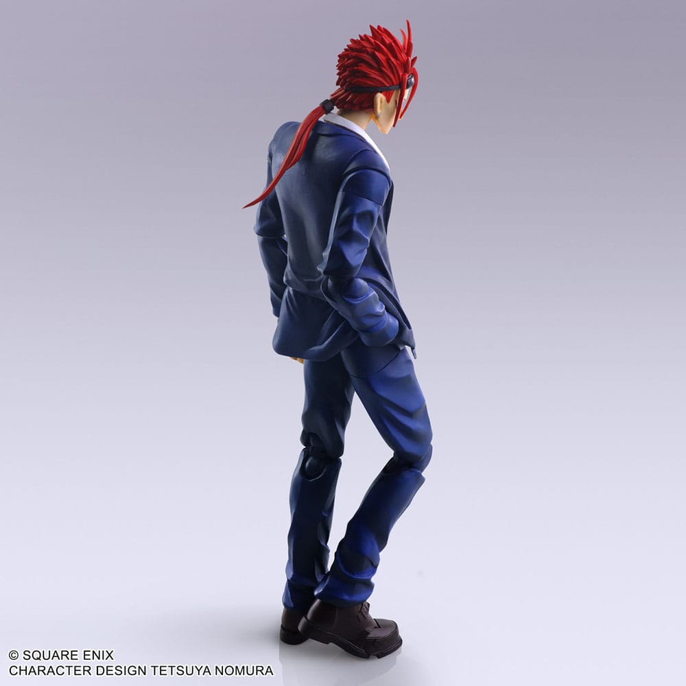 Figura articulada Reno Final Fantasy VII con accesorios y detalles del traje.