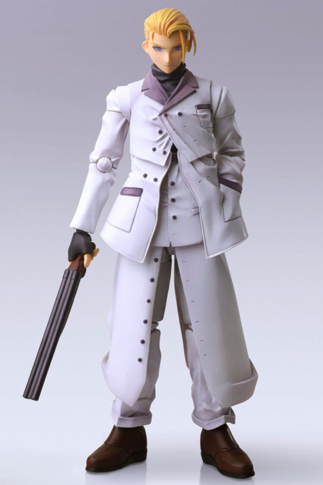 Figura Rufus Shinra Final Fantasy VII Bring Arts 15 cm con traje blanco y pistola.