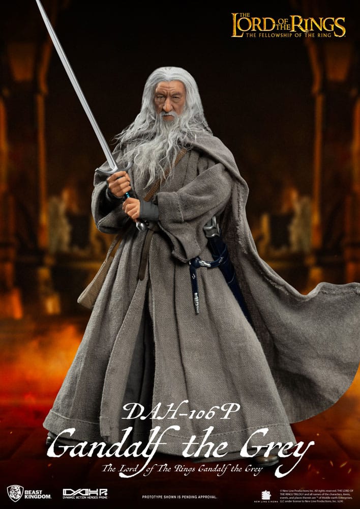 Figura articulada Gandalf the Grey con bastón y ropa de tela – Beast Kingdom 21 cm