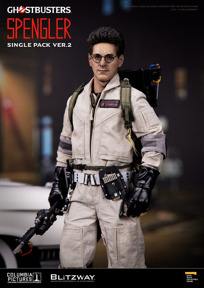 Figura premium Egon Spengler 1/6 con base expositora, accesorios y mochila de protones.
