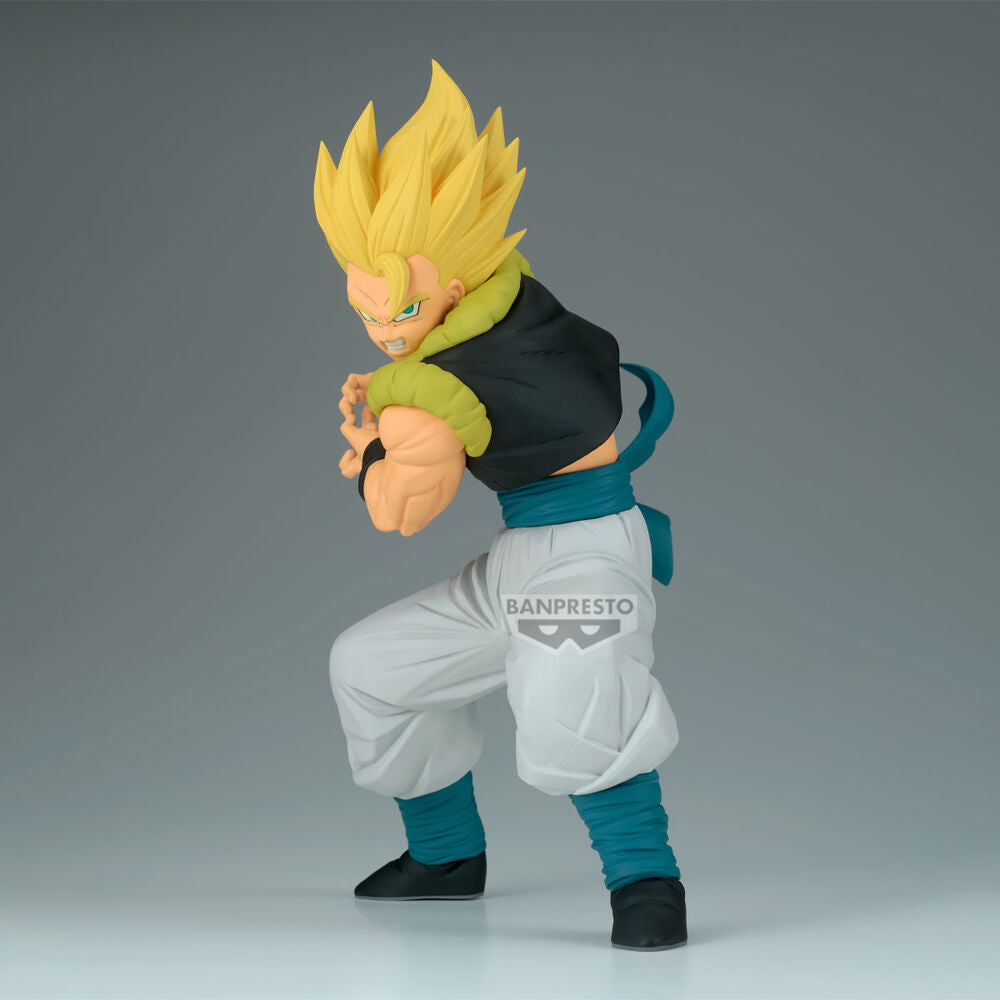 Figura lateral de Gogeta Grandista, diseño detallado en pose de combate, colección Dragon Ball.