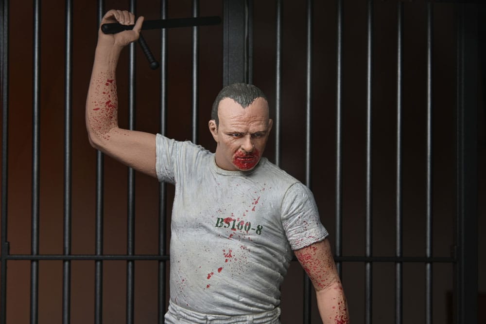 Figura Hannibal Lecter NECA con cabezas y manos intercambiables basada en The Silence of the Lambs.
