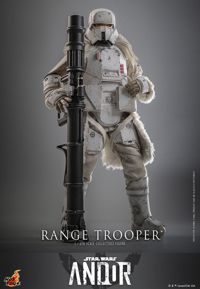 Vista detallada del casco, armadura y rifle del Range Trooper Hot Toys, edición Movie Masterpiece Star Wars