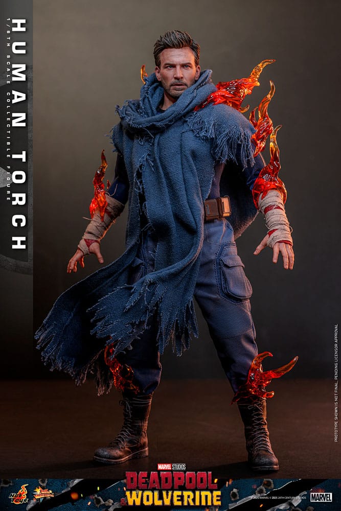 Detalle de los efectos de llama en la figura de Human Torch de Hot Toys.