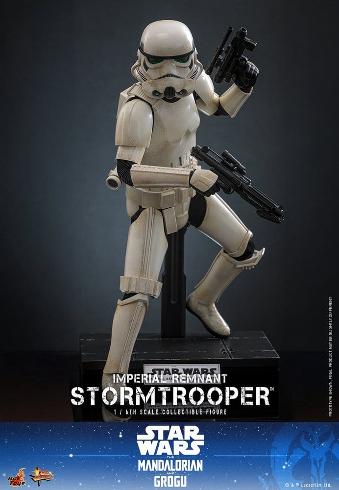Figura Imperial Remnant Stormtrooper Hot Toys 1/6 de Star Wars The Mandalorian con bláster y armadura envejecida