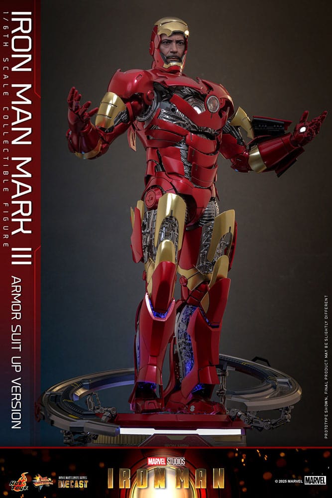 Iron Man Mark III Hot Toys Diecast con iluminación LED y piezas móviles