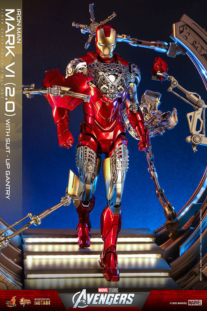 Iron Man con estación Suit-Up Gantry y cabeza de Tony Stark – figura de colección 1/6