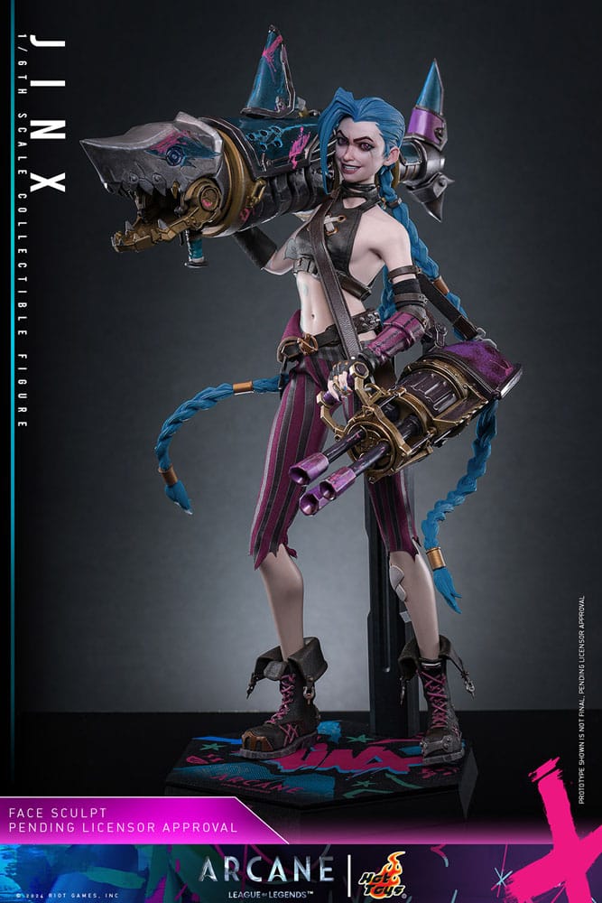 Detalle de las armas de Jinx: ametralladora shark, pistola y lanzagranadas.