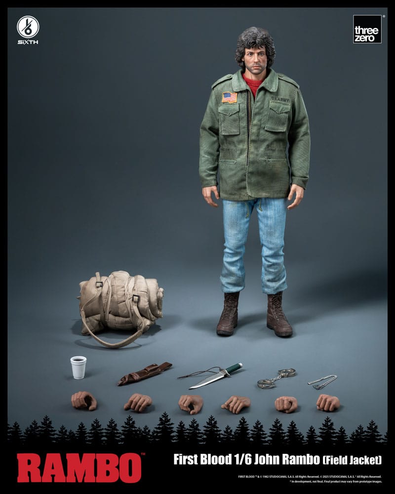 Figura articulada John Rambo Threezero 31 cm con chaqueta Field Jacket inspirada en First Blood