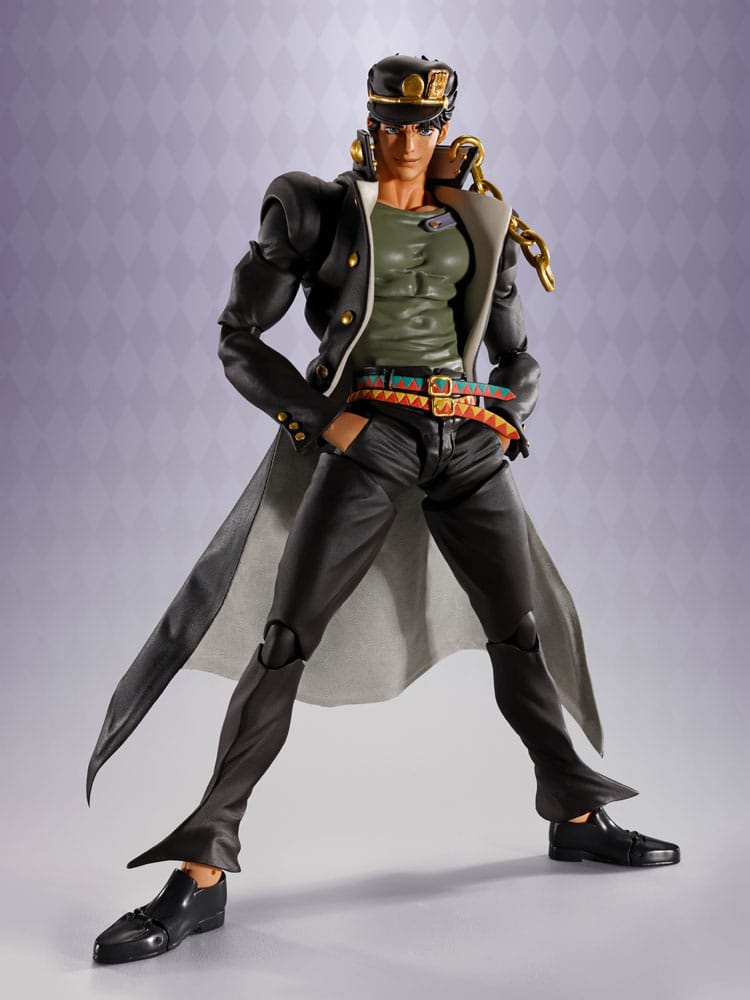 Figura Jotaro Kujo Super Action Statue de JoJo's Bizarre Adventure en pose frontal dinámica