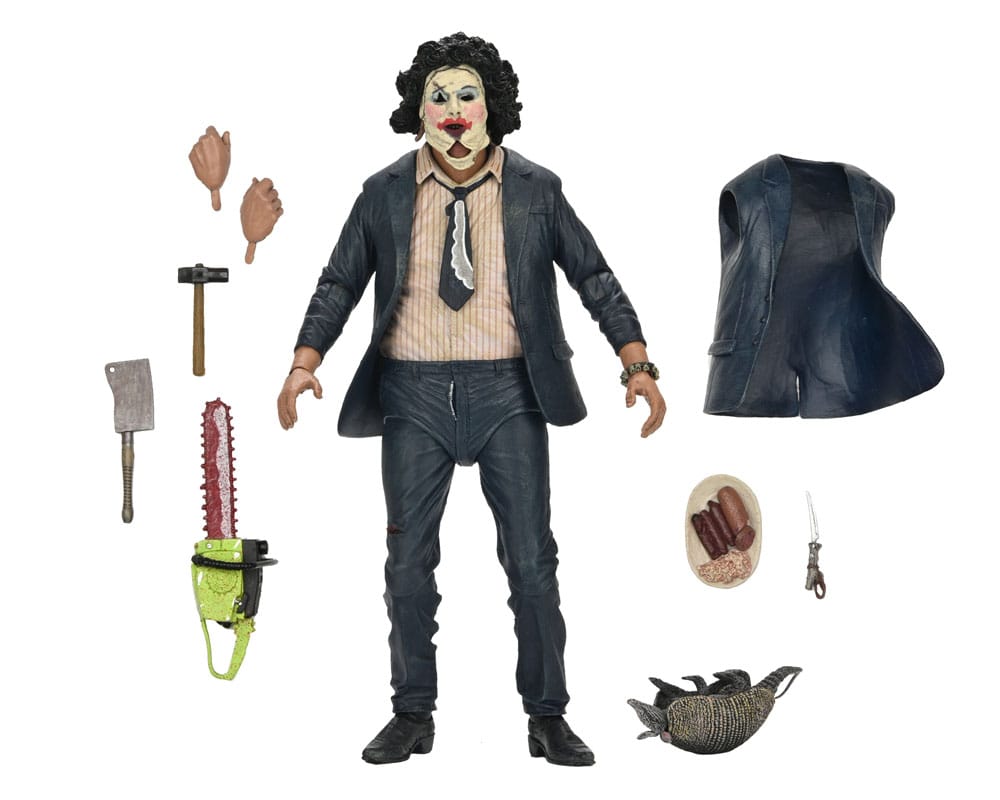 Pack de accesorios de la figura Leatherface Pretty Woman – cuchillos, martillo, motosierra y cabezas extra.
