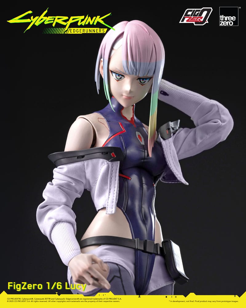 Figura Lucy con pistola en mano y expresión alternativa, diseño oficial de Cyberpunk: Edgerunners.