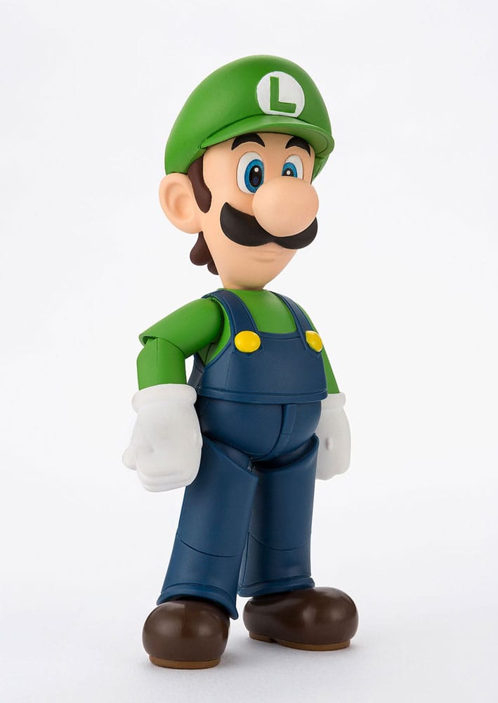 Accesorios incluidos en la figura de Luigi: caparazón rojo, bloque y base personalizada.