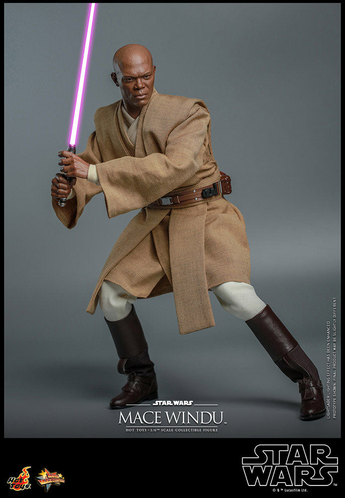 Figura coleccionista Mace Windu de Hot Toys con detalles premium y túnica de tela – Star Wars