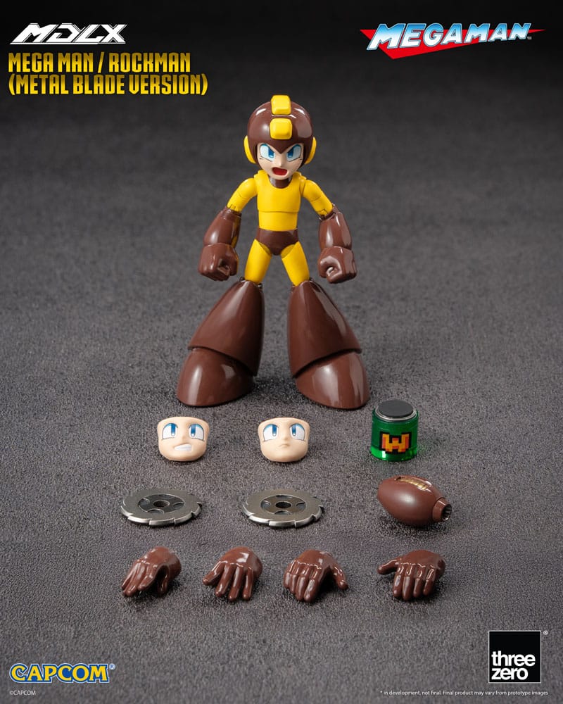Accesorios incluidos en la figura Mega Man MDLX Metal Blade Version: rostros, manos y armas