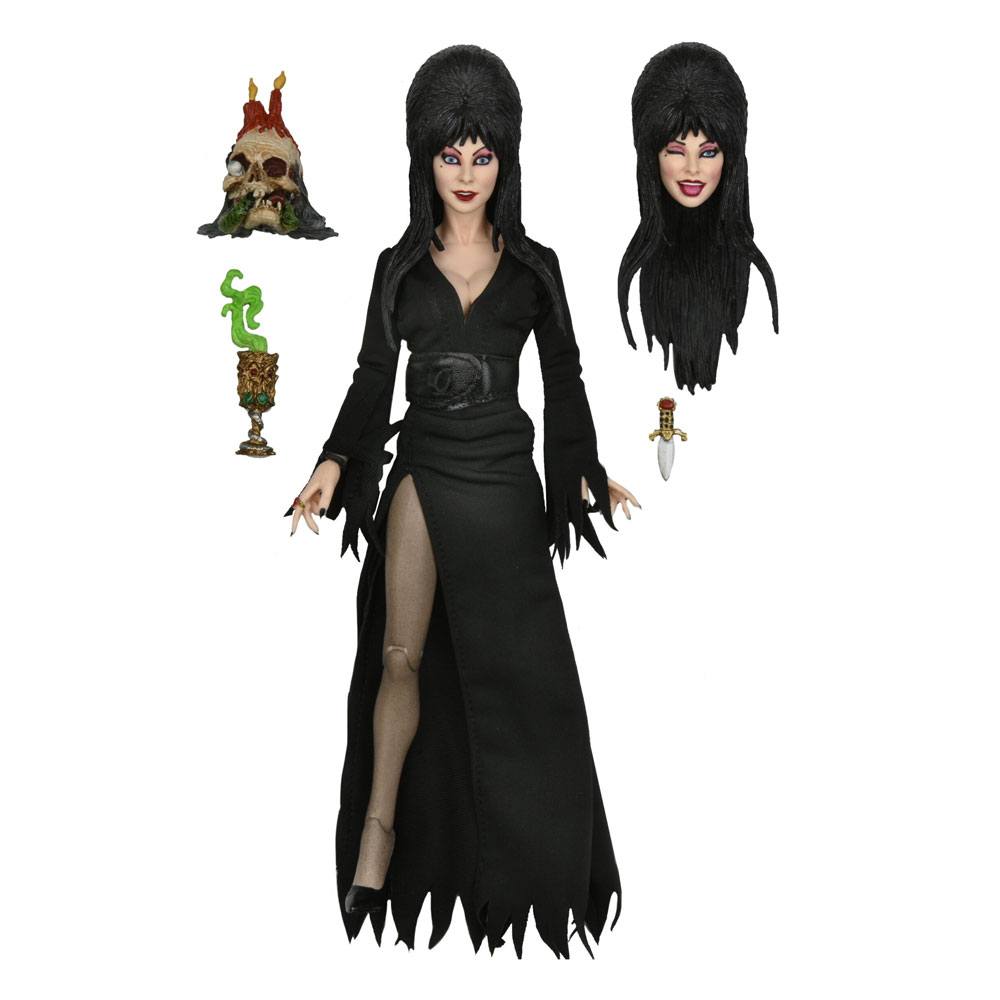 Figura coleccionista Elvira NECA 20 cm con vestimenta de tela real.