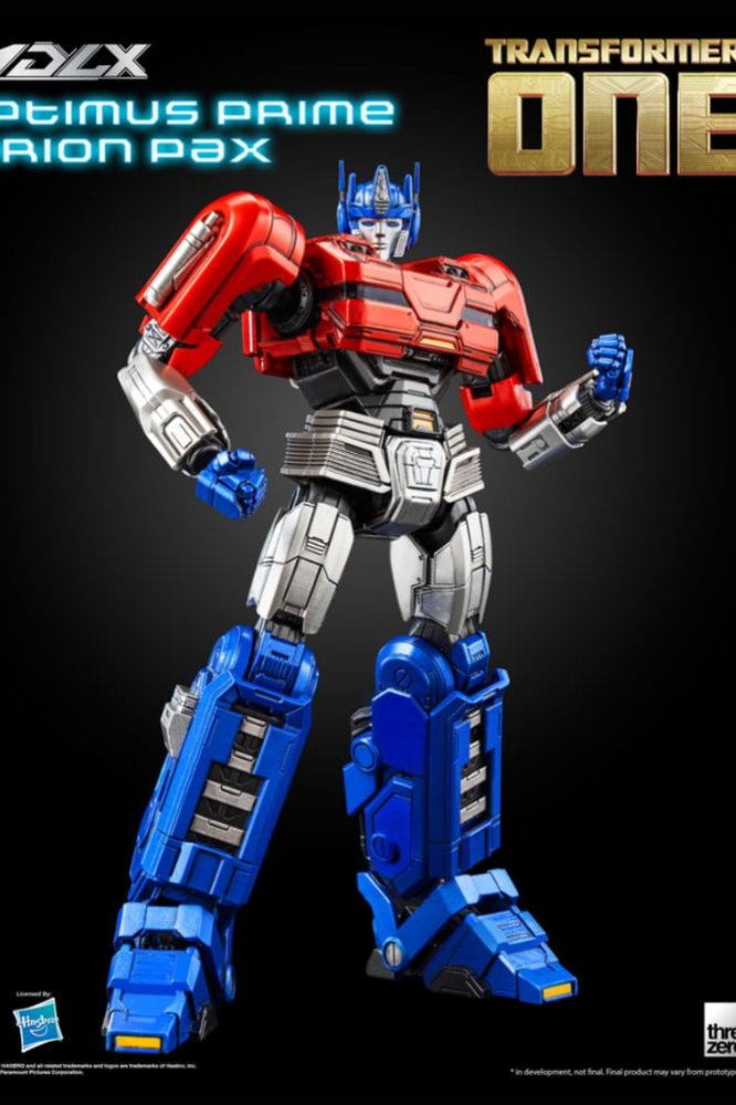Vista frontal de la figura MDLX Optimus Prime / Orion Pax de Threezero con acabados metálicos