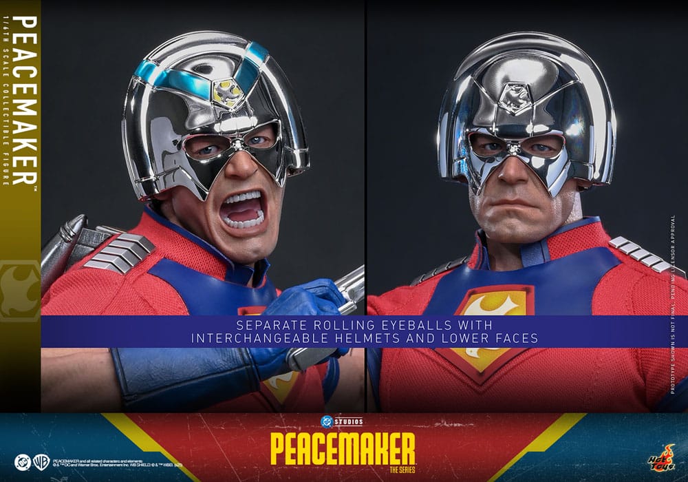 Presentación de la figura PEACEMAKER 1/6 Hot Toys en su caja de arte original – DC Comics.