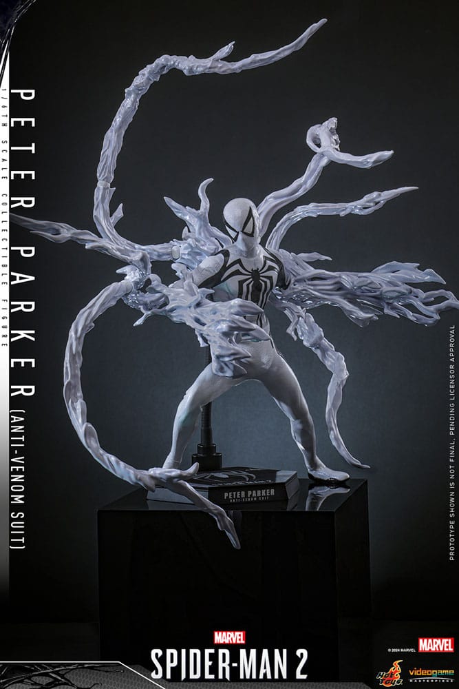 Detalle del simbionte blanco en la figura Peter Parker Anti-Venom Suit Hot Toys Spider-Man 2