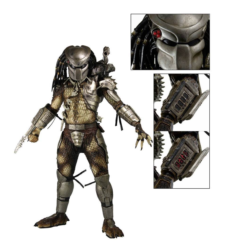 Accesorios incluidos con la figura Predator NECA: manos, cabeza extra y armas.