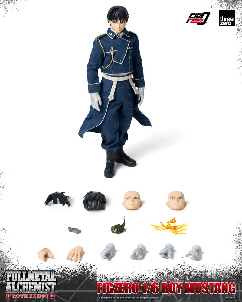 Figura coleccionable Roy Mustang de Threezero con expresión seria y uniforme azul