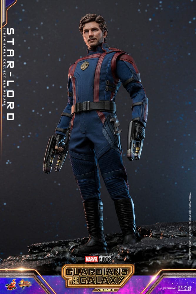 Figura articulada Star-Lord 31 cm Movie Masterpiece con uniforme galáctico y detalles realistas.