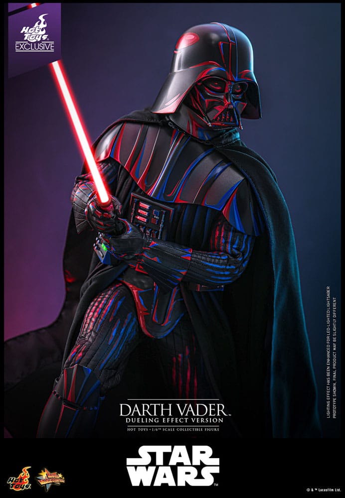 Presentación de la figura DARTH VADER Dueling Effect Version 1/6 Hot Toys en su caja de arte original – Star Wars