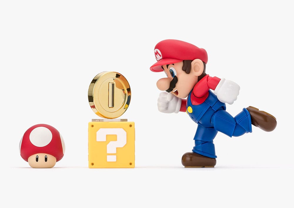 Caja coleccionista con arte original de la figura Super Mario S.H. Figuarts de Bandai.