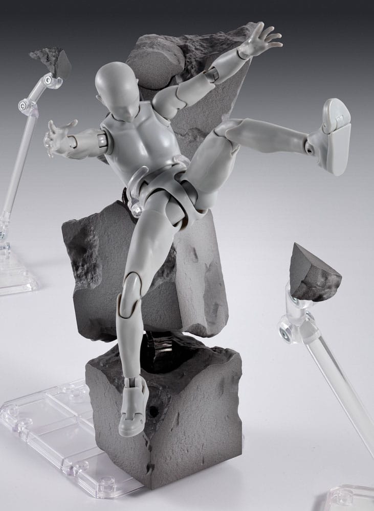 Escena de combate con figuras y accesorio Tamashii Effect Concrete Crash.