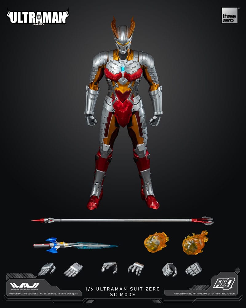 Primer plano de Ultraman Suit Zero SC Mode mostrando detalles del rostro, pecho y efectos de luz.
